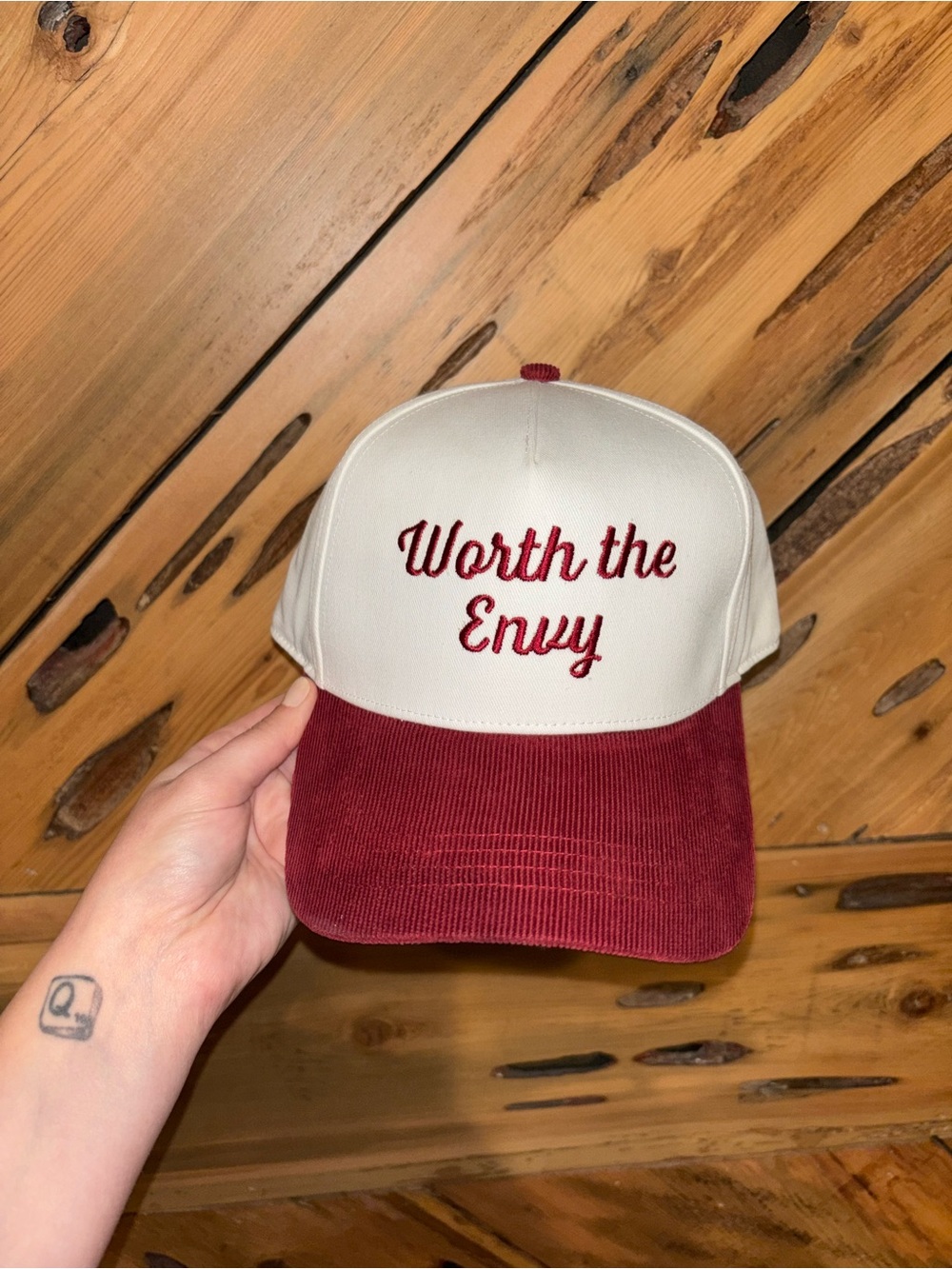 NWOT Angels Envy “Worth the Envy@ Trucker Hat - Cream and Burgundy